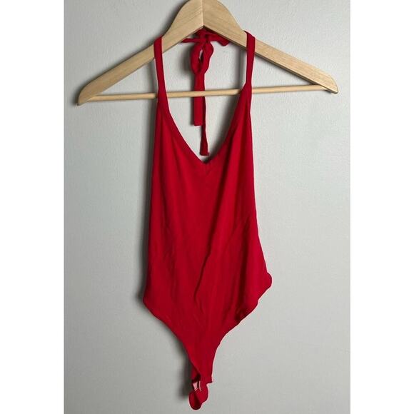ASOS Red Halter Bodysuit Size 6 US / 10 UK Sleeveless Stretchy Clubwear Festival - Picture 1 of 6